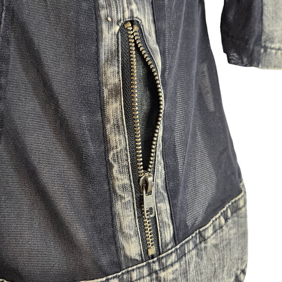 VTG Eand Queen Distressed Asymmetrical Jacket Sz. S [4-6] Gray Black Acid Wash - Picture 7 of 12